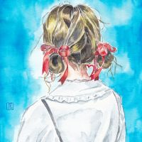 Girl with red ribbons 13x20cm Watercolor